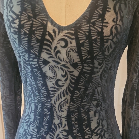 Free People Turquoise Velvety Lace Bodysuit Sz Small - Picture 2 of 4